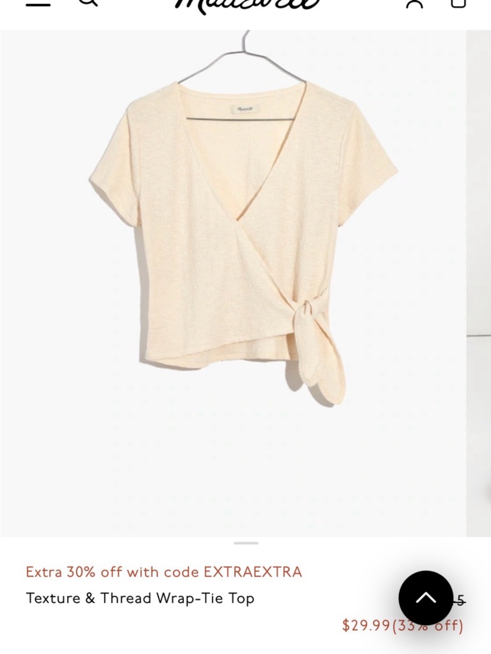 Madewell Cream Wrap-Tie Short Sleeve Crop Top